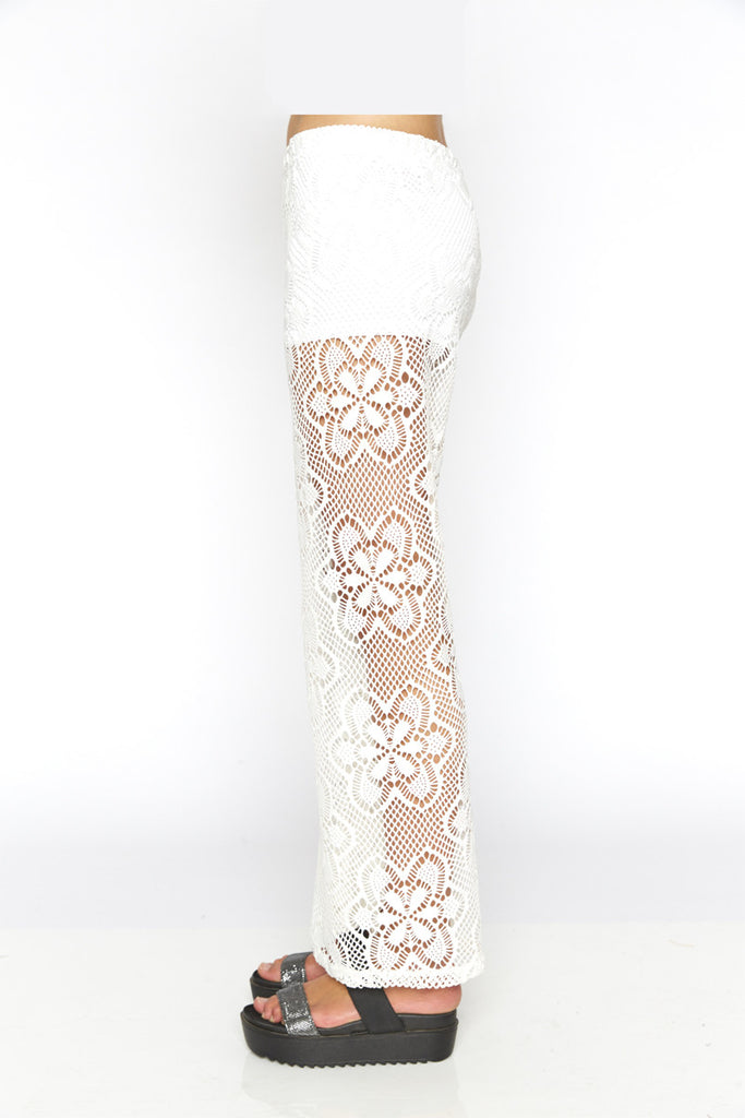 White Floral Lace Pants
