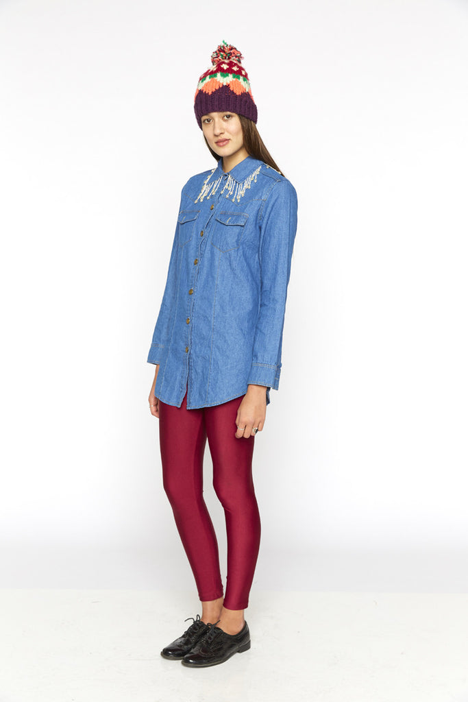 Pearl Embellished Collar Denim Shirt