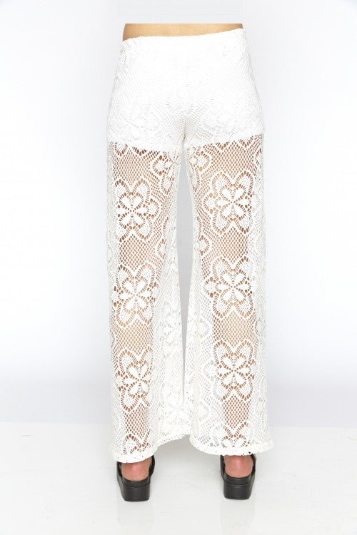 White Floral Lace Pants