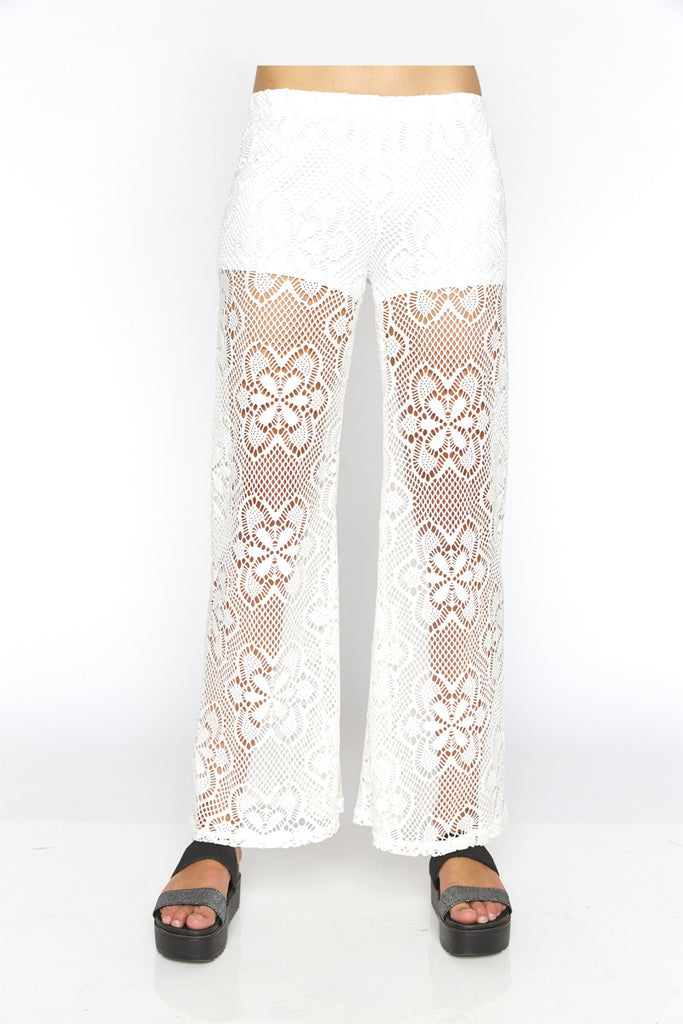 White Floral Lace Pants